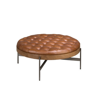 (Español) Mesa centro redonda piel color marrón oscuro, nogal y acero oscuro coffee table - Angel Cerda