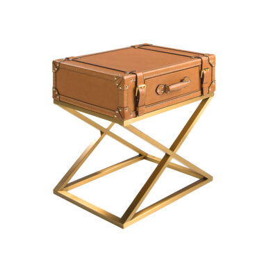(Español) Mesa rincón rectangular piel y acero dorado corner table - Angel Cerda