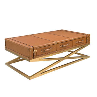 Mesa centro rectangular piel y acero dorado coffee table - Angel Cerda