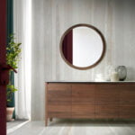 Walnut wood frame circular mirror