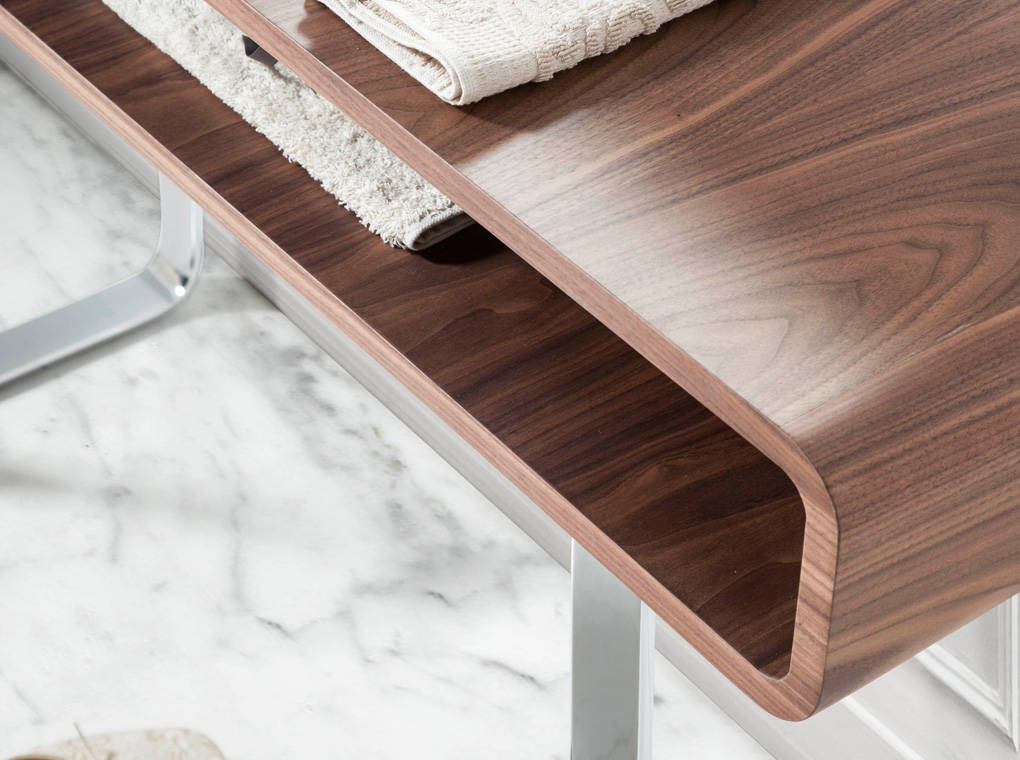 Walnut wood and chrome steel console