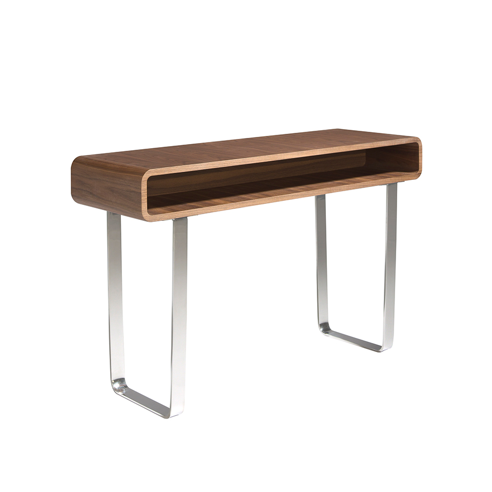 Walnut wood and chrome steel console