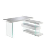 White wooden desk and tempered glass