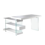 White wooden desk and tempered glass