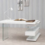 White wooden desk and tempered glass