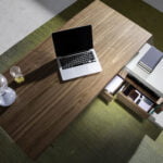 Walnut wood desk and tempered glass