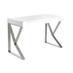 White wooden office desk and chrome steel