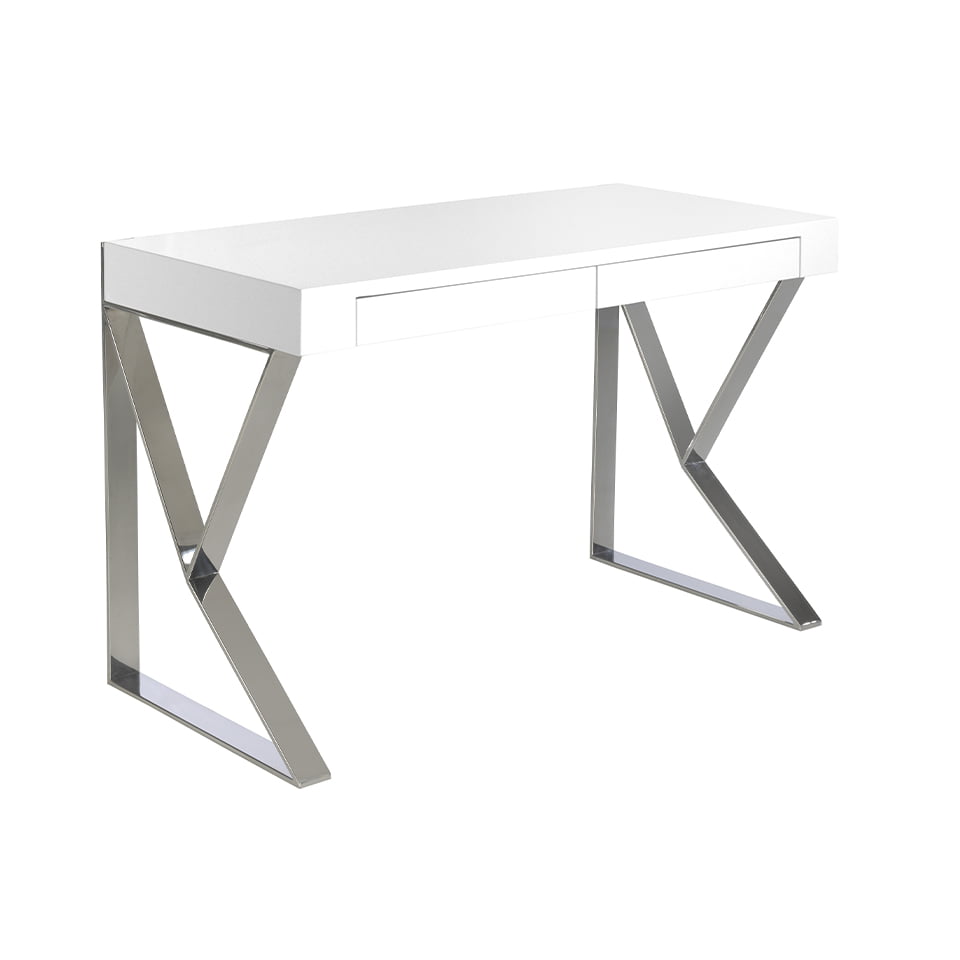 Weißer Schreibtisch aus Holz und Chromstahl