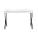 White wooden office desk and chrome steel