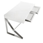 White wooden office desk and chrome steel