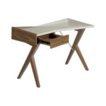 Bureau en bois de noyer et plateau laqué gris perle