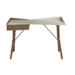 Письменный стол из дерева орехового цвета с лаковой столешницей жемчужно-серого цвета