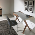 Walnut wood office desk and Pearl Gray lacquered top