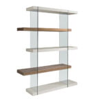 Tempered glass shelf with Walnut and Pearl Gray wood shelves