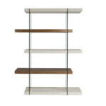 Tempered glass shelf with Walnut and Pearl Gray wood shelves