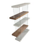 Tempered glass shelf with Walnut and Pearl Gray wood shelves