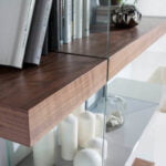 Tempered glass shelf with Walnut and Pearl Gray wood shelves