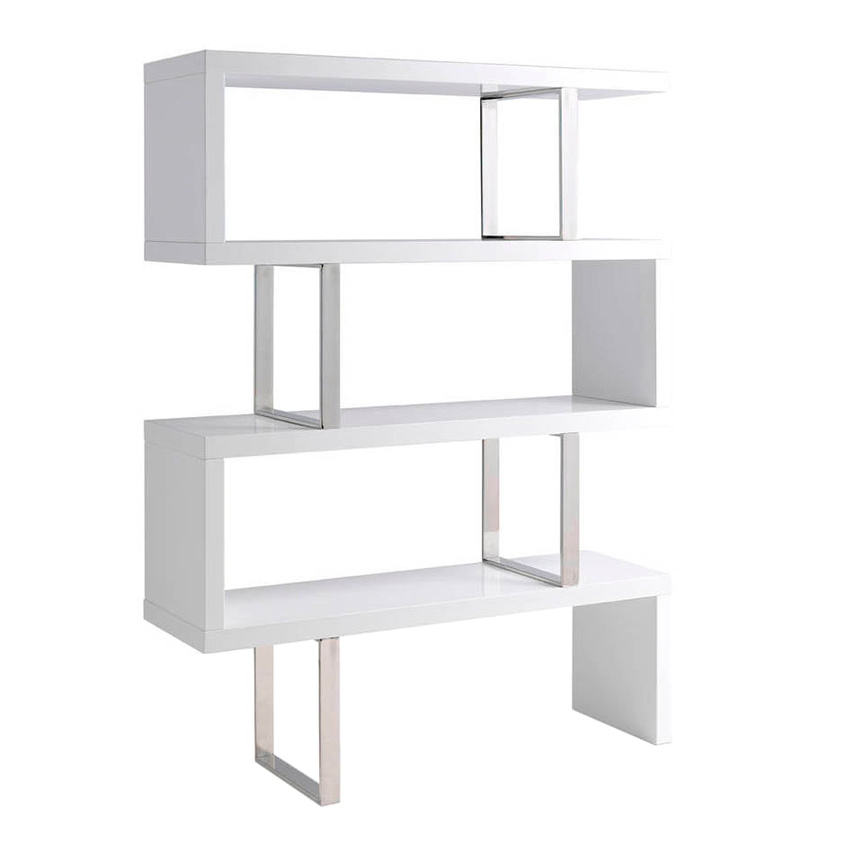 White wooden shelf and chrome steel