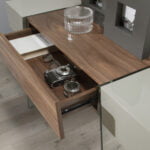 Walnut wood console and tempered glass