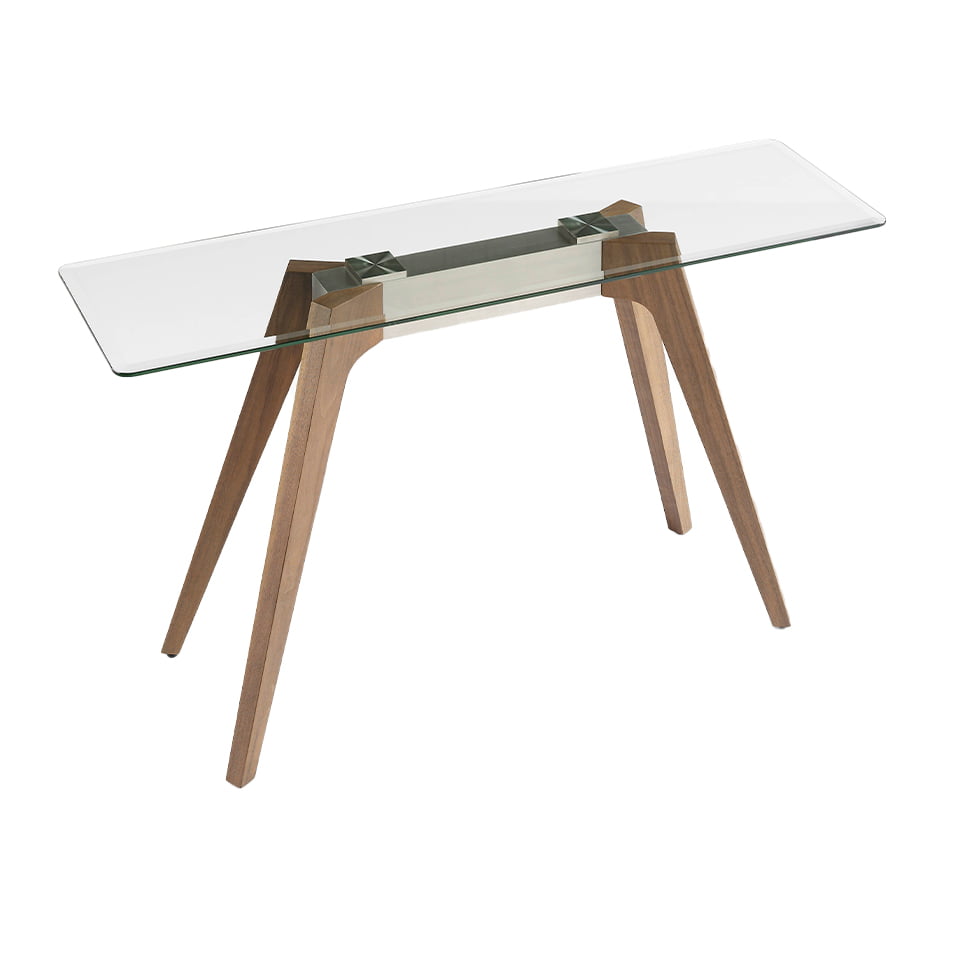 Tempered glass console and Walnut wood legs