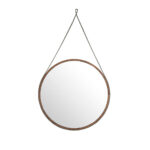 Walnut wood circular hanging mirror