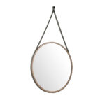 Walnut wood circular hanging mirror