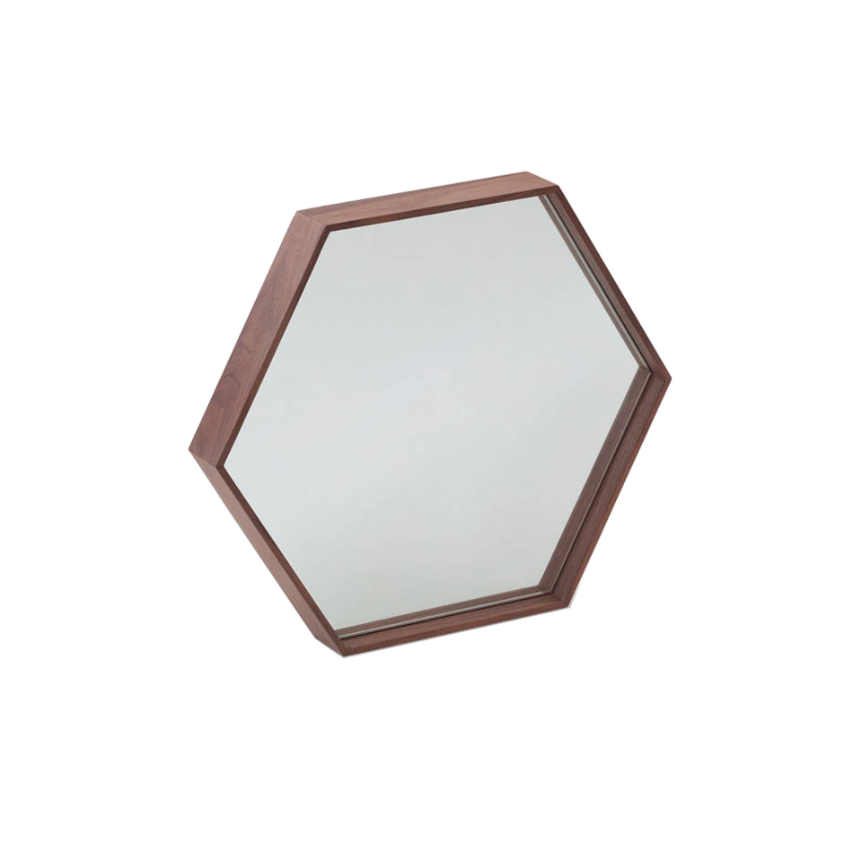 Espejo hexagonal marco madera Nogal