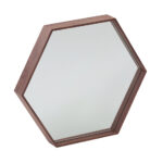 Walnut wood frame hexagonal mirror