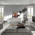 Mueble TV de madera color Gris Perla y acero negro