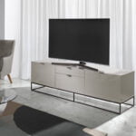 Pearl Gray wooden TV cabinet and black steel