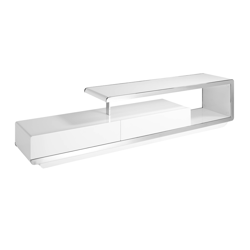 Mueble TV de madera color Blanco y acero cromado