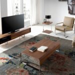 Walnut wood and chromed steel TV cabinet