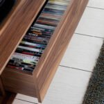 Walnut wood and chromed steel TV cabinet