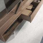 Walnut wood and chromed steel TV cabinet