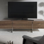 Walnut wood and chromed steel TV cabinet