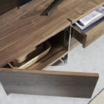 Walnut wood and chromed steel TV cabinet