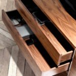 Walnut wood and chromed steel TV cabinet