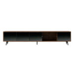 Mueble TV de madera Nogal y puertas cristal negro espejo