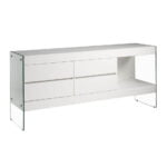 White wooden sideboard and tempered glass