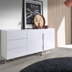 White wooden sideboard and chrome steel