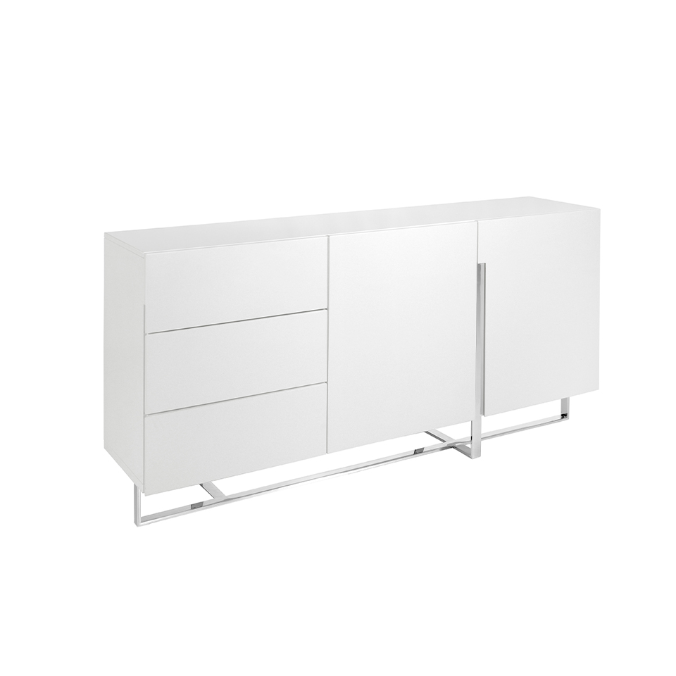 Credenza in legno bianco e acciaio cromato