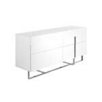 White wooden sideboard and chrome steel