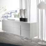 White wooden sideboard and chrome steel