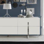 White wooden sideboard and chrome steel