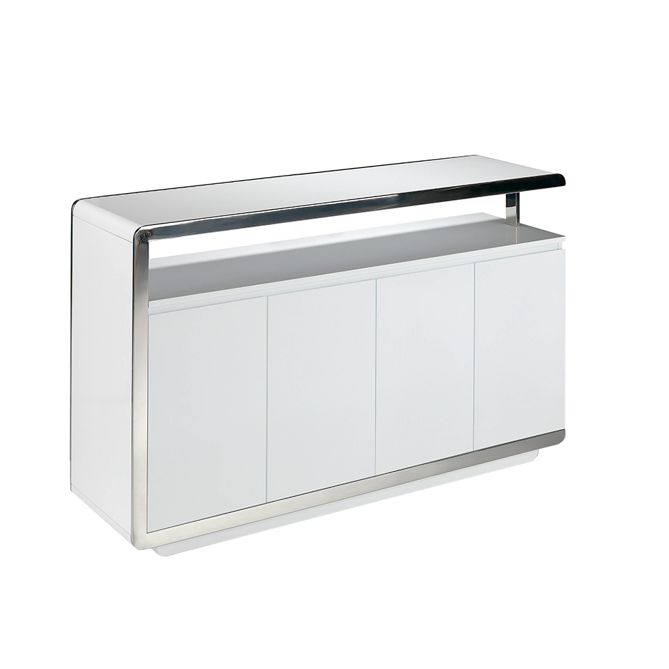 White wooden sideboard and stainless steel