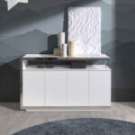 White wooden sideboard and stainless steel