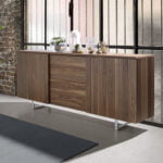 Walnut wood and chrome steel sideboard