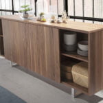 Walnut wood and chrome steel sideboard