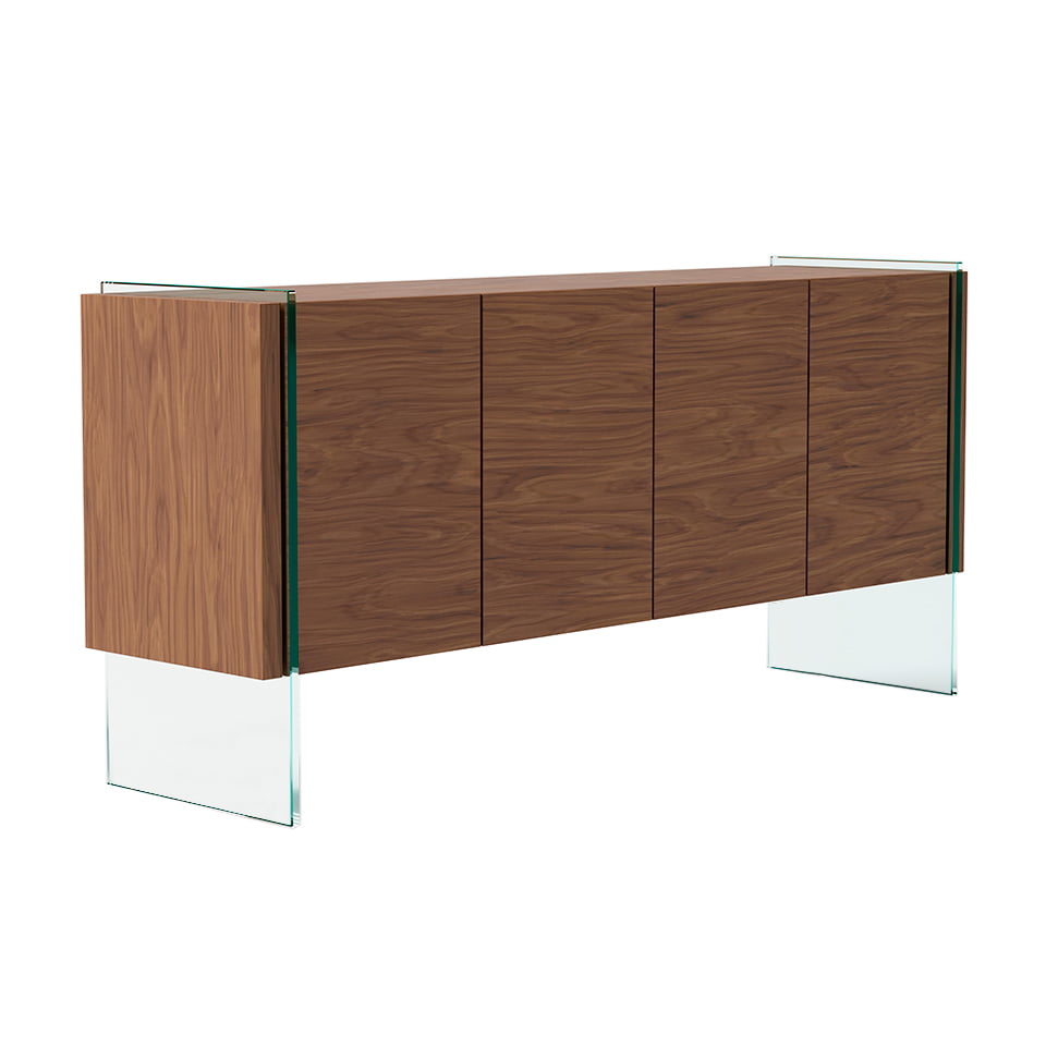 Walnut wood sideboard and tempered glass