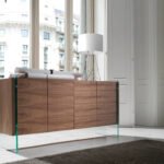 Walnut wood sideboard and tempered glass